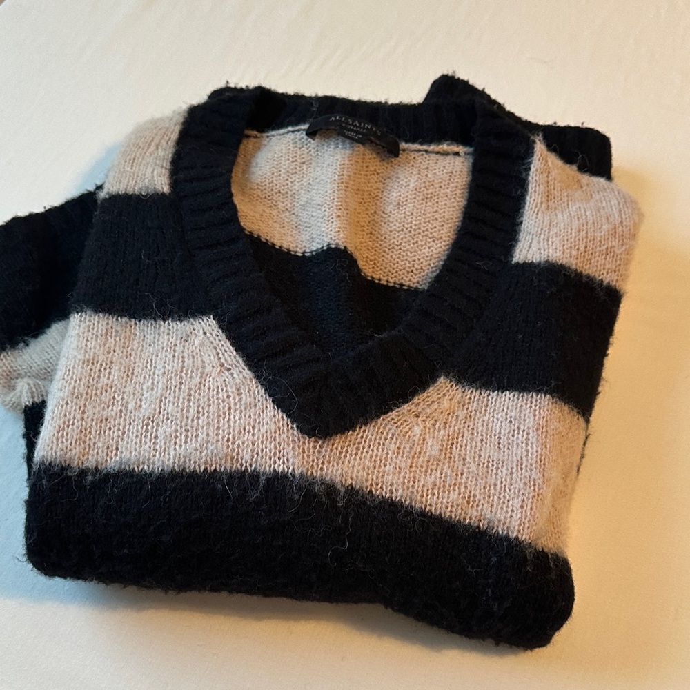 All Saints V-Neck Sweater - Black and Tan